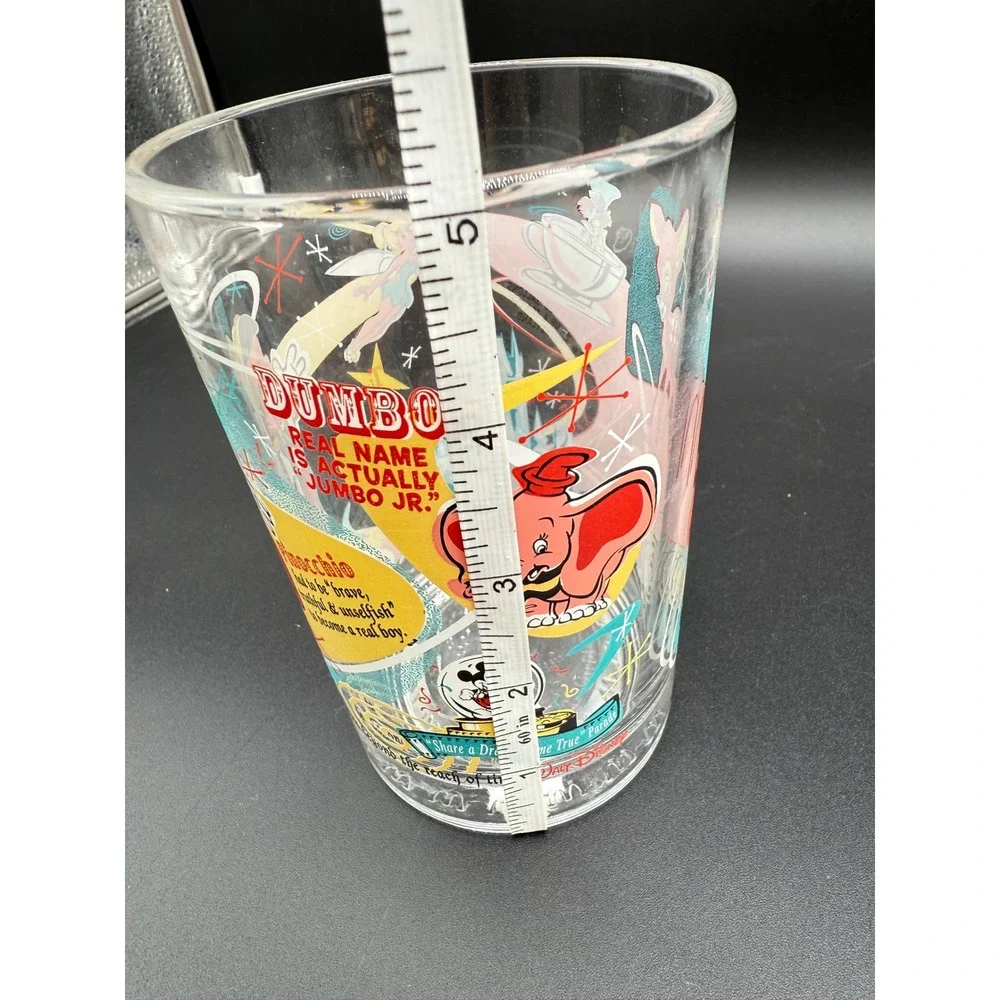Disney Vintage 100 yr Glass Tumbler Dumbo Pinocchio Bambi Tinkerbell Collectible